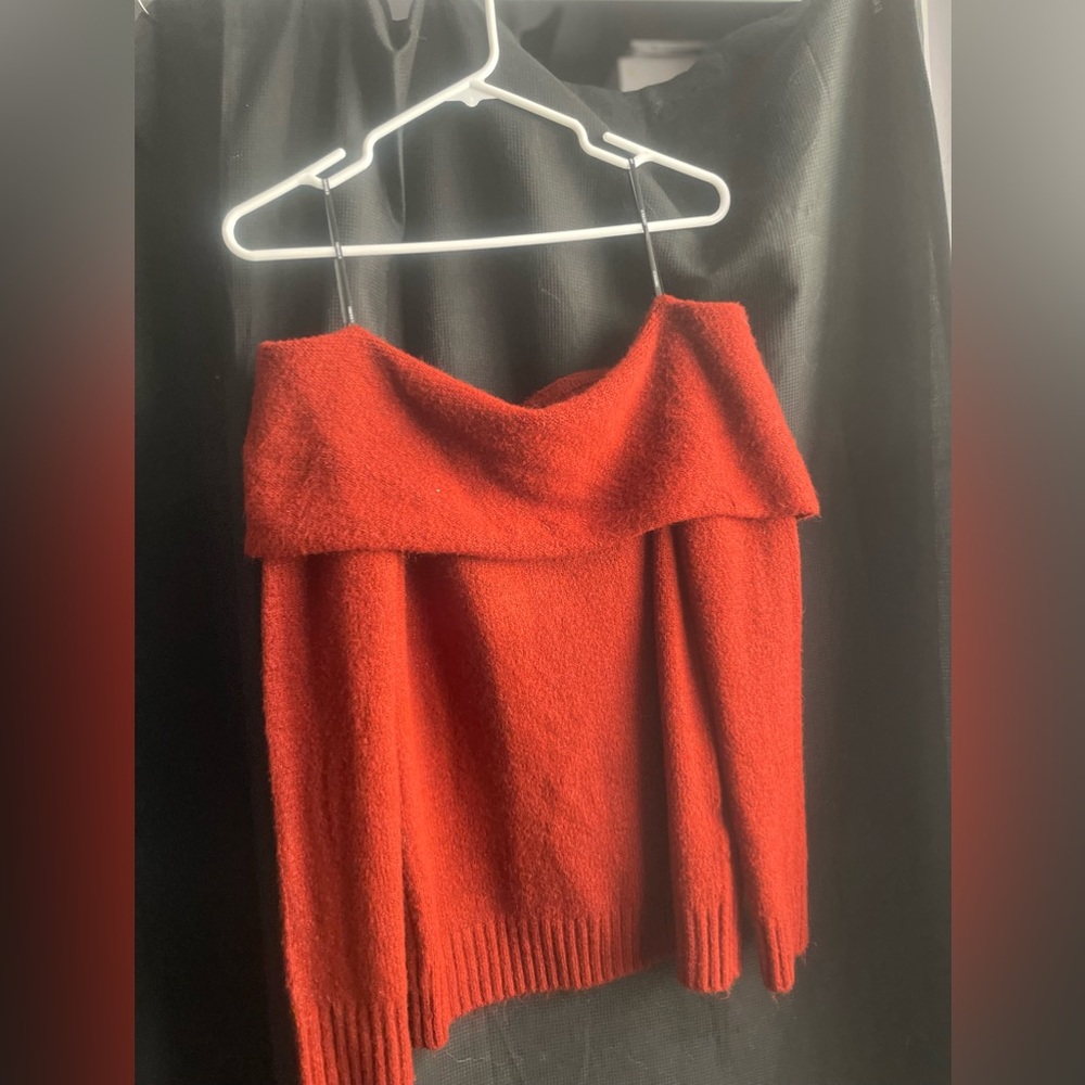 RED OFF THE SHOULDER SWEATER